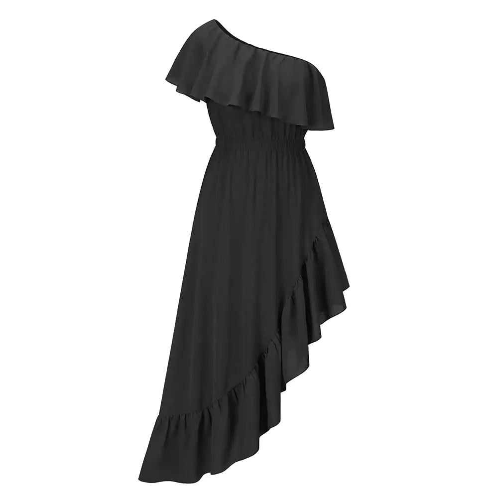 Oblique Shoulder Ruffles Dress for Ball Events