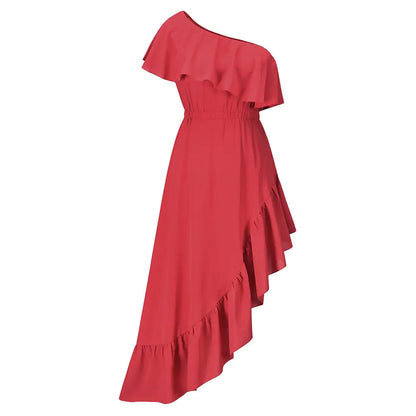 Oblique Shoulder Ruffles Dress for Ball Events