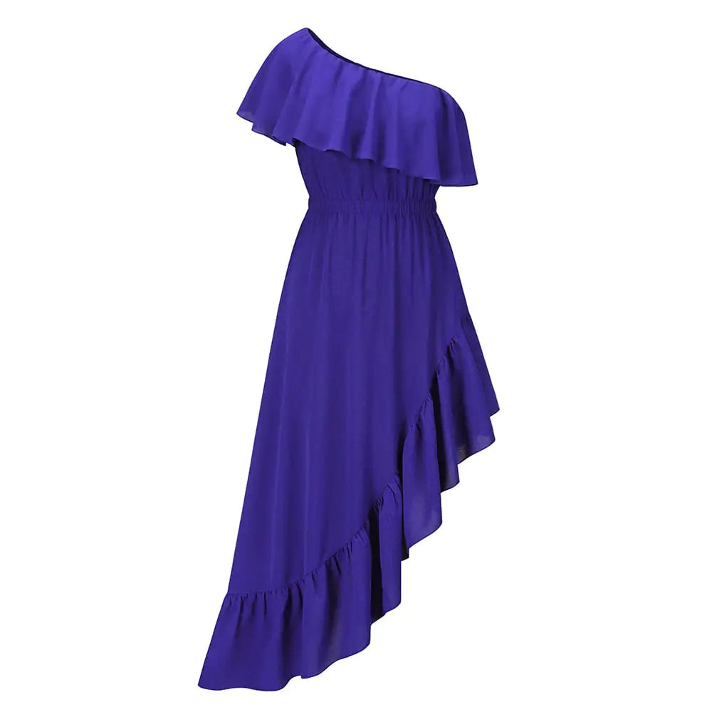 Oblique Shoulder Ruffles Dress for Ball Events