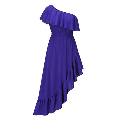 Oblique Shoulder Ruffles Dress for Ball Events