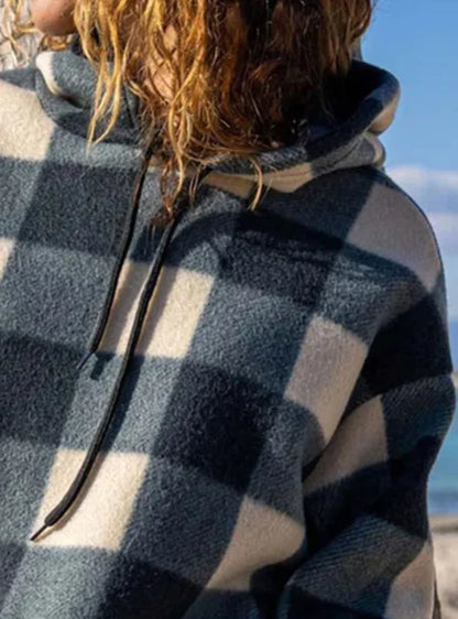 Checkered Print Loose Hooded Pullover Sweater