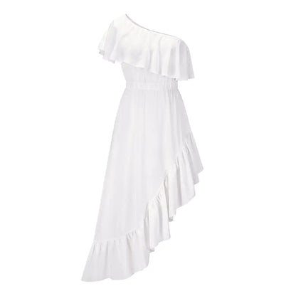 Oblique Shoulder Ruffles Dress for Ball Events